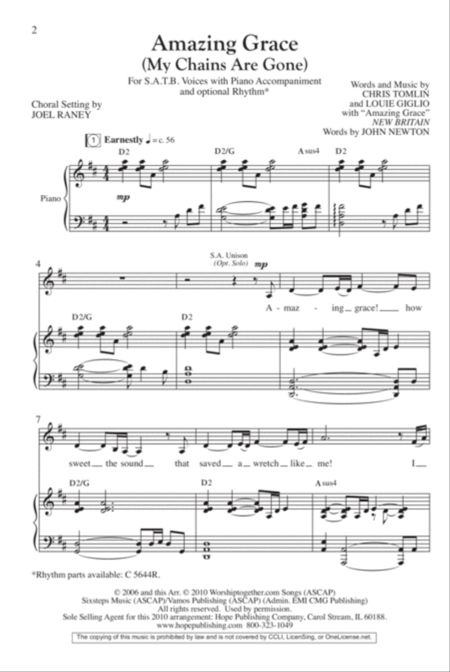 Amazing Grace (My Chains Are Gone) 4-Part scores gallery preview page 2