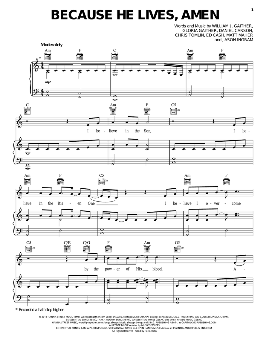 Because He Lives, Amen Because He Lives, Amen Guitar scores gallery preview page 1