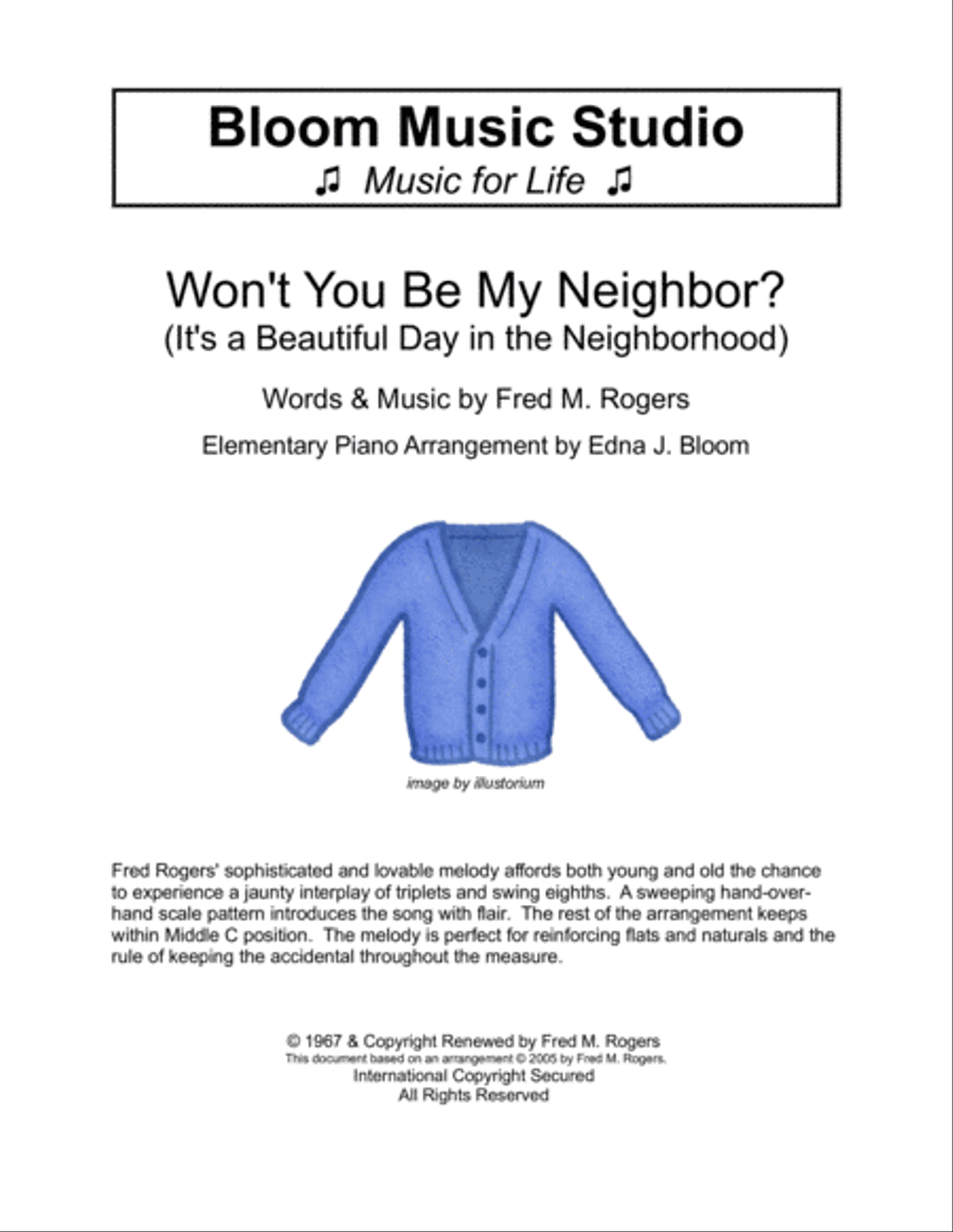 Won't You Be My Neighbor? (it's A Beautiful Day In The Neighborhood) Easy Piano scores gallery preview page 1