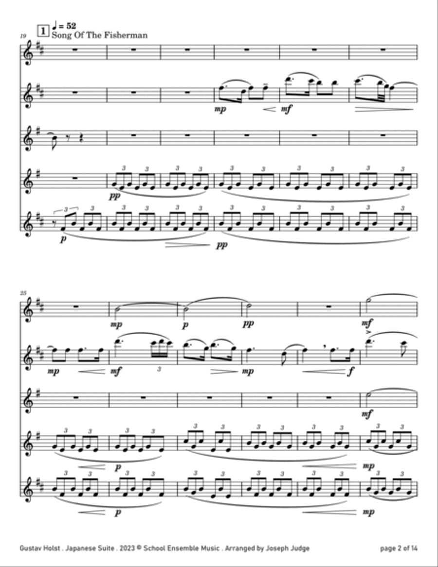 Japanese Suite by Holst for Saxophone Quintet in Schools Saxophone Quintet scores gallery preview page 2