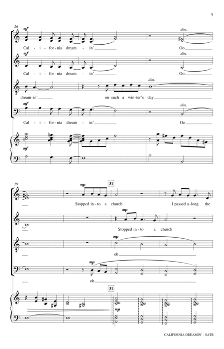 California Dreamin' (arr. Mac Huff) 4-Part scores gallery preview page 5