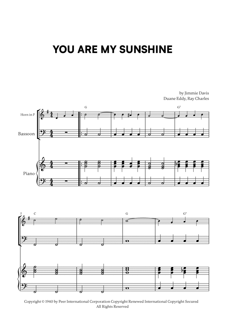 You Are My Sunshine Woodwind Duet scores gallery preview page 1