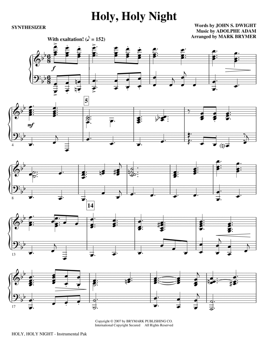 Holy, Holy Night - Synthesizer Choir scores gallery preview page 1