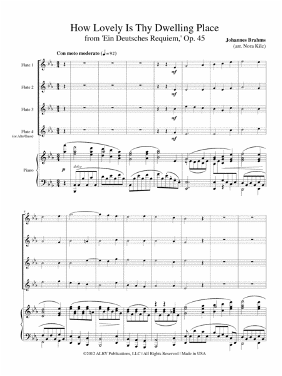 How Lovely is Thy Dwelling Place for Flute Quartet and Piano Flute scores gallery preview page 2
