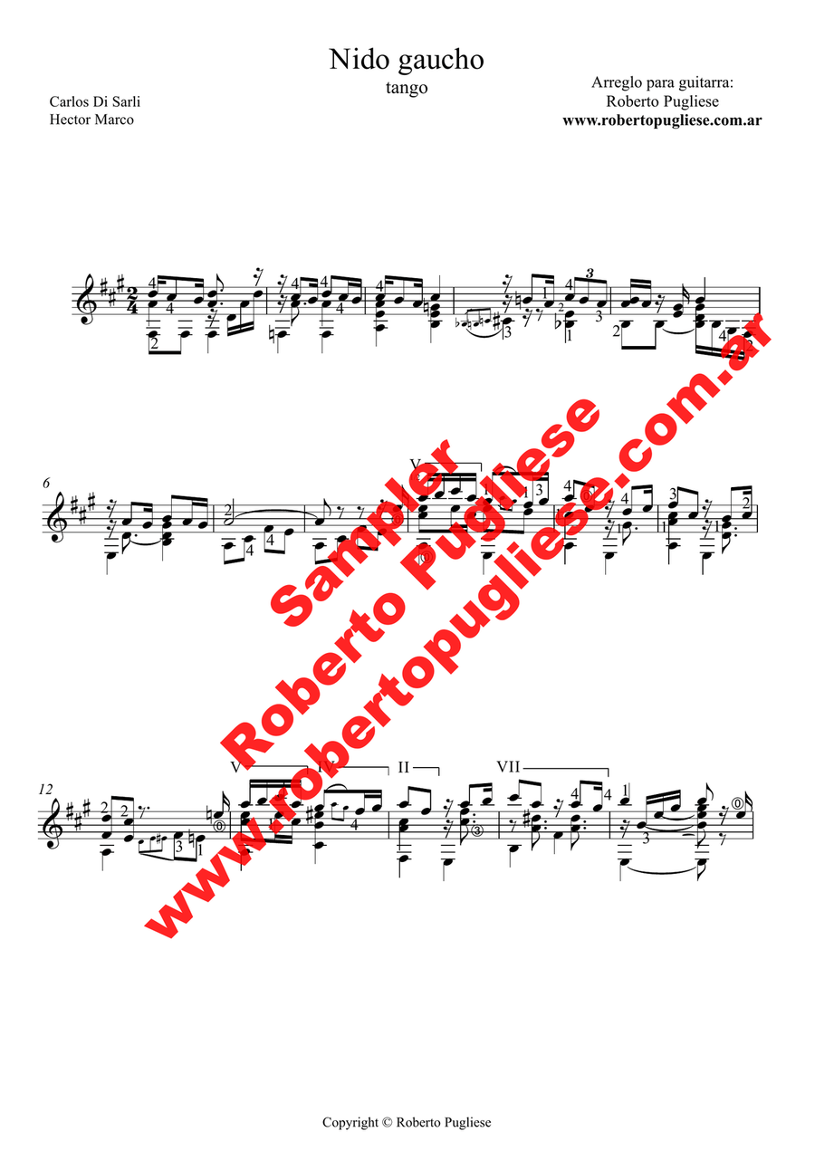 Nido gaucho - Tango (Di Sarli - Marcò) for guitar Classical Guitar scores gallery preview page 3