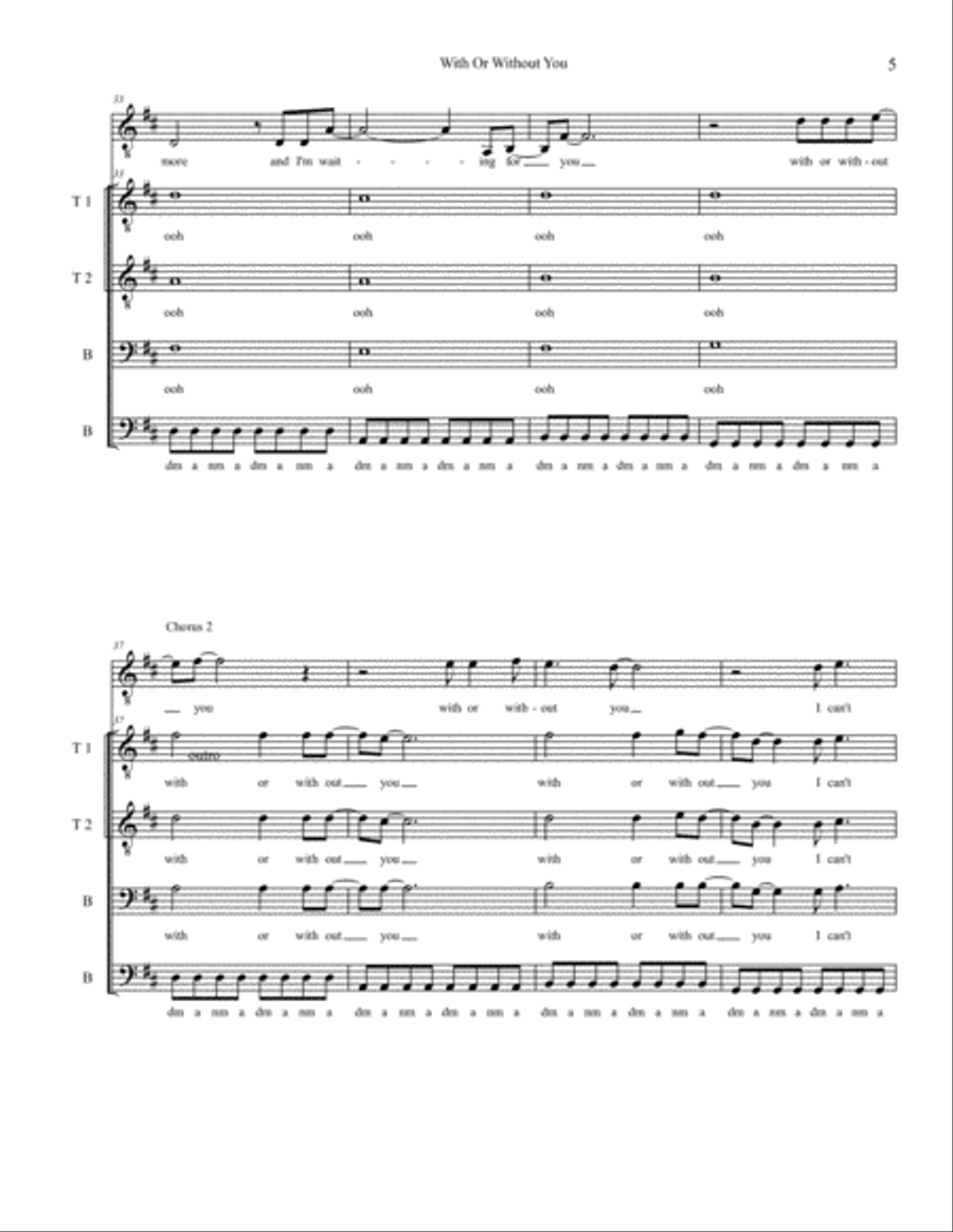 With Or Without You TTBB scores gallery preview page 5