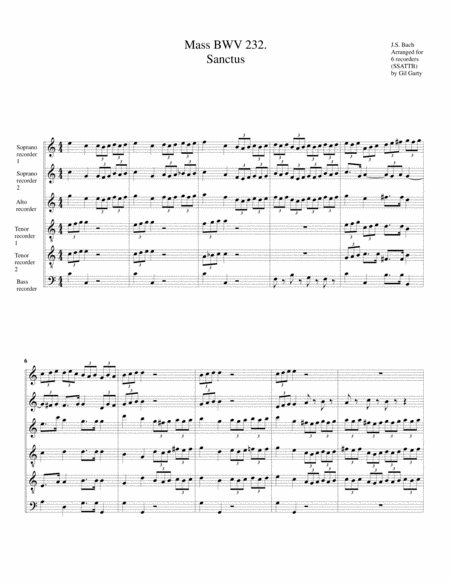 Sanctus from Mass, BWV 232 (arrangement for 6 recorders)