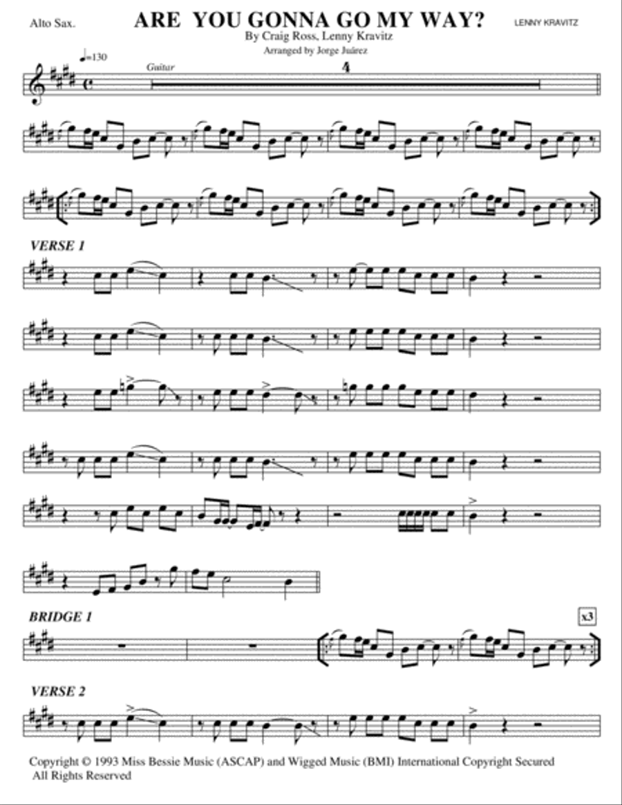 Are You Gonna Go My Way Alto Saxophone scores gallery preview page 1