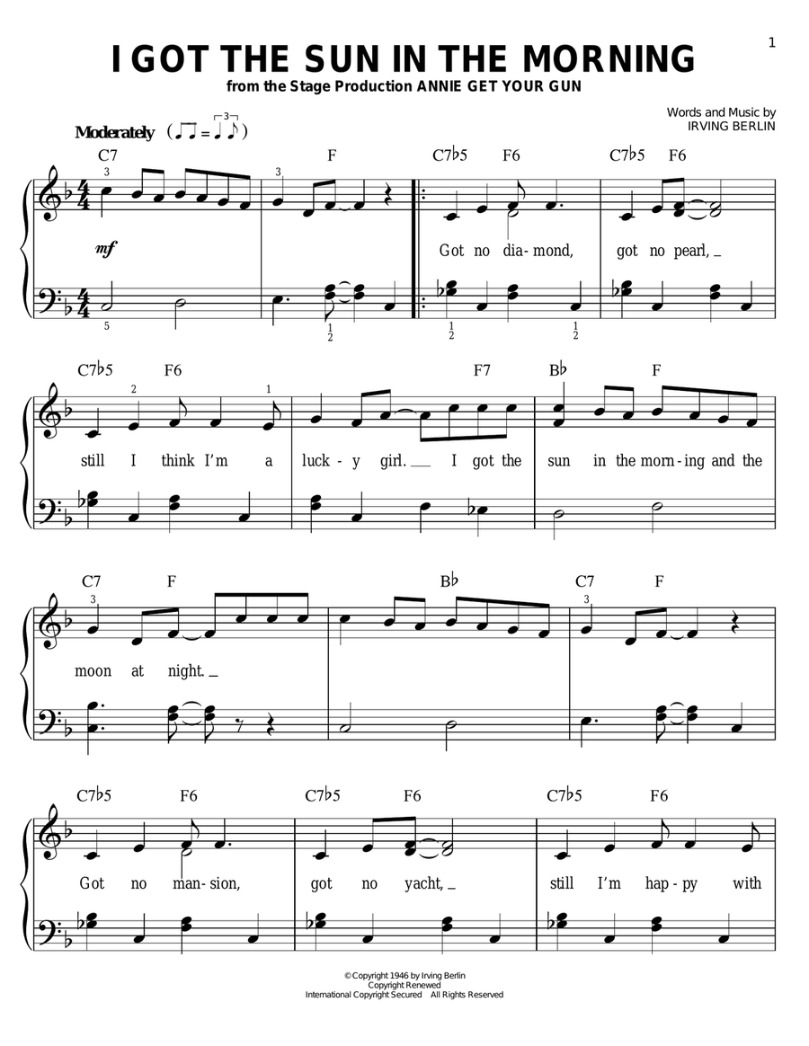I Got The Sun In The Morning Easy Piano scores gallery preview page 1