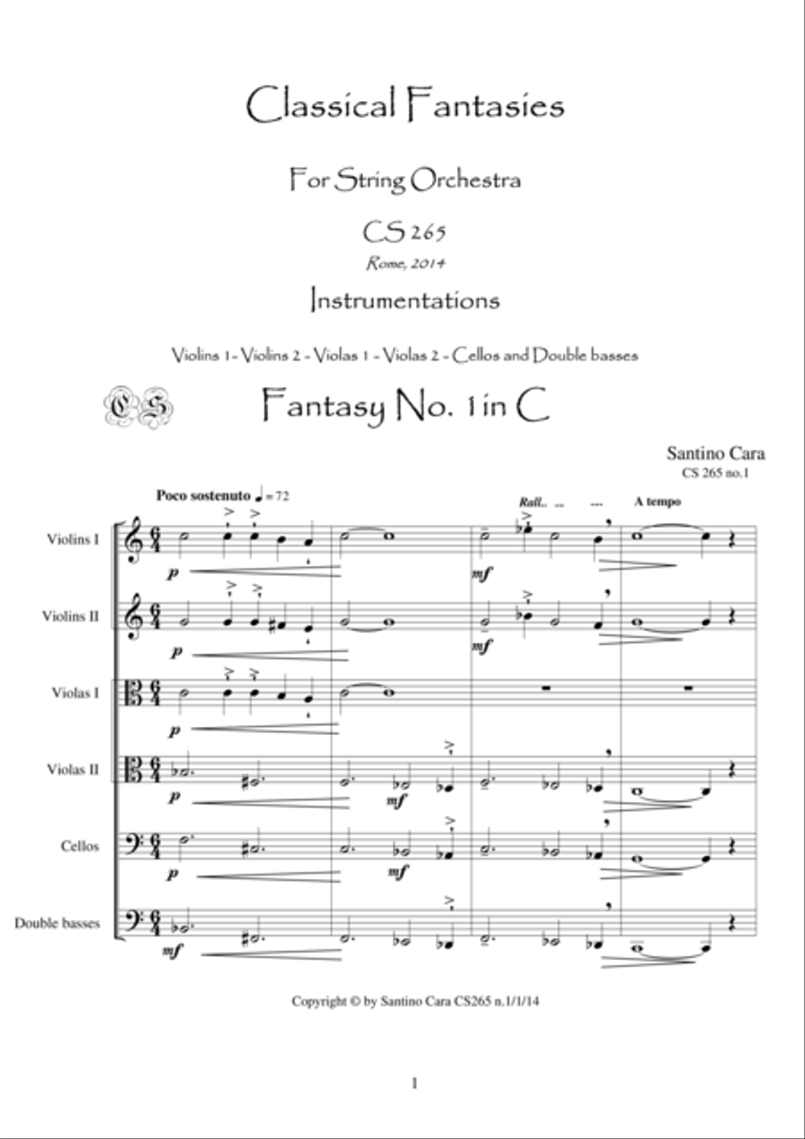 Fantasy no.1 in C - CS 265 for String orchestra String Quartet scores gallery preview page 1