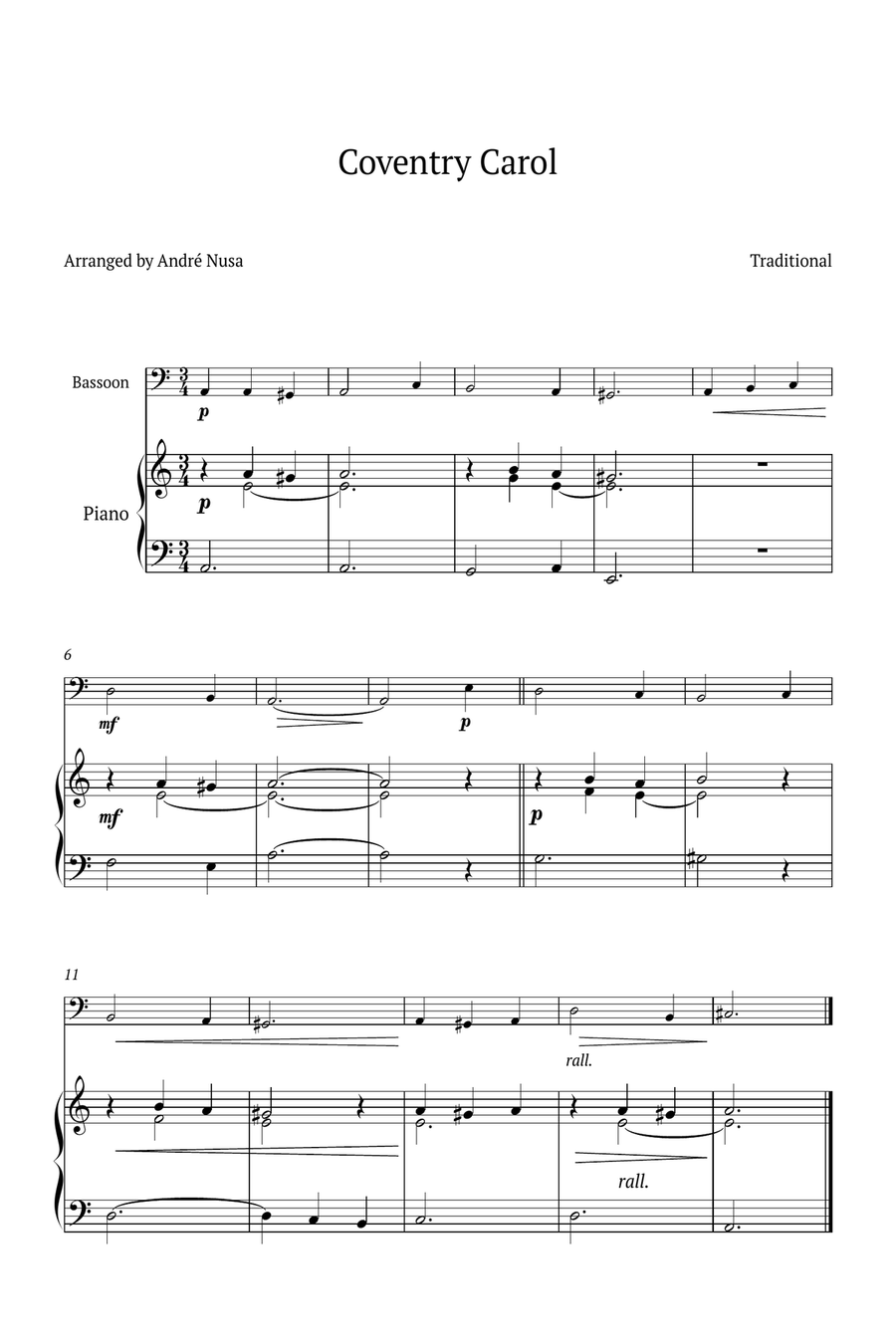 Conventry Carol Bassoon scores gallery preview page 1