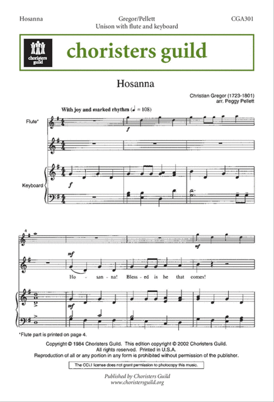 Hosanna Unison Choir scores gallery preview page 1