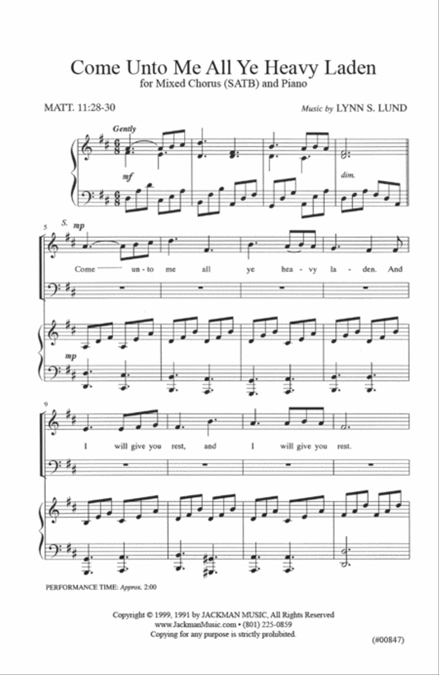 Come unto Me All Ye Heavy Laden - SATB 4-Part scores gallery preview page 2