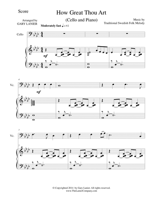 HOW GREAT THOU ART, Cello and Piano (Score & Parts included)