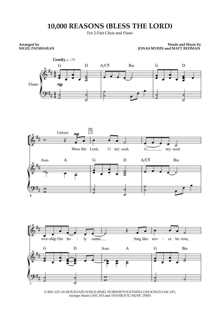 10,000 Reasons (bless The Lord) 2-Part scores gallery preview page 1
