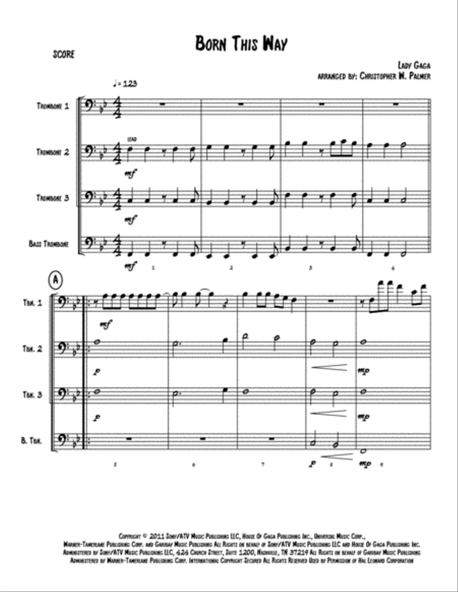 Born This Way Brass Ensemble scores gallery preview page 2