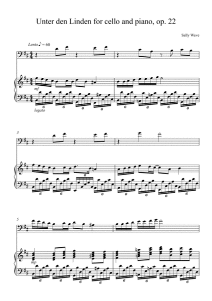 Unter den Linden for cello and piano op. 22 - Sally Wave Piano Solo - Digital Sheet Music