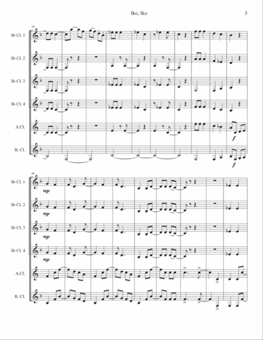 Iko Iko Clarinet Choir scores gallery preview page 5