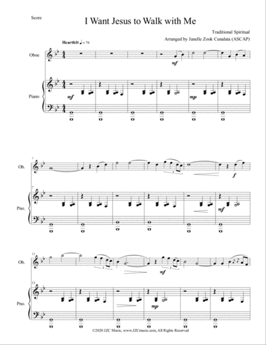 I Want Jesus to Walk with Me (Oboe/Flute & Piano) Woodwind Duet scores gallery preview page 4