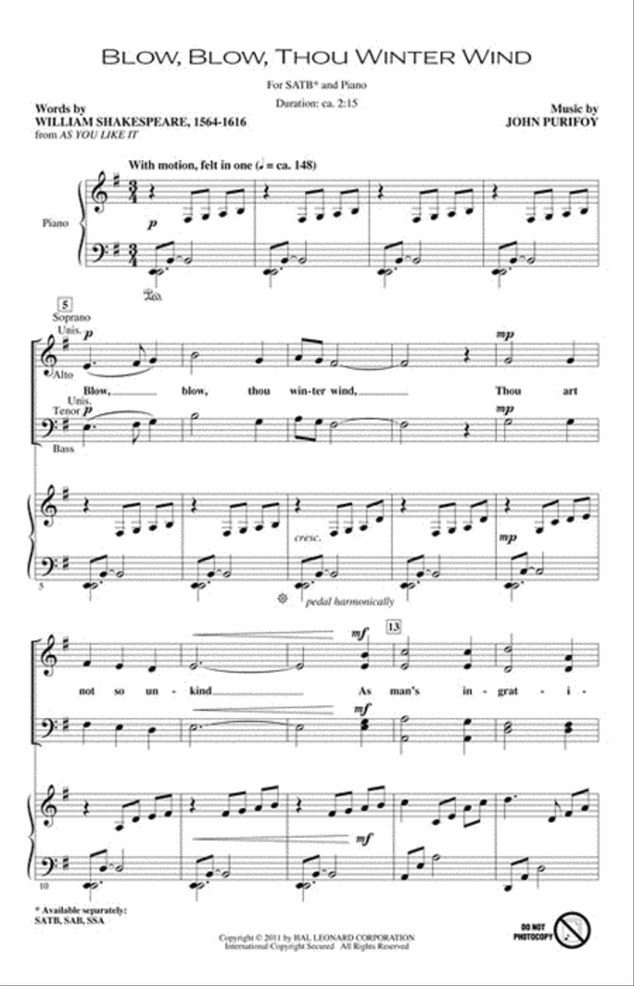 Blow, Blow, Thou Winter Wind 4-Part scores gallery preview page 2