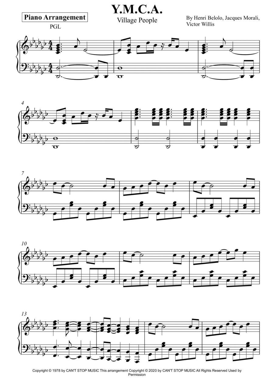 Y.m.c.a. Piano Solo scores gallery preview page 1