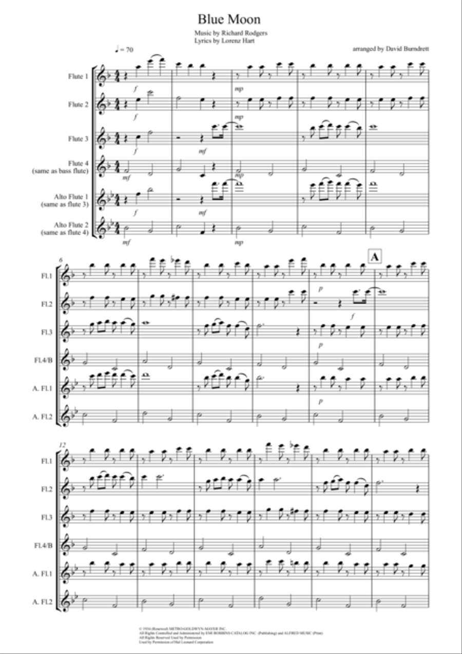 Blue Moon Flute Solo scores gallery preview page 1