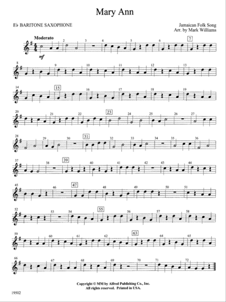 Mary Ann: E-flat Baritone Saxophone Concert Band scores gallery preview page 1