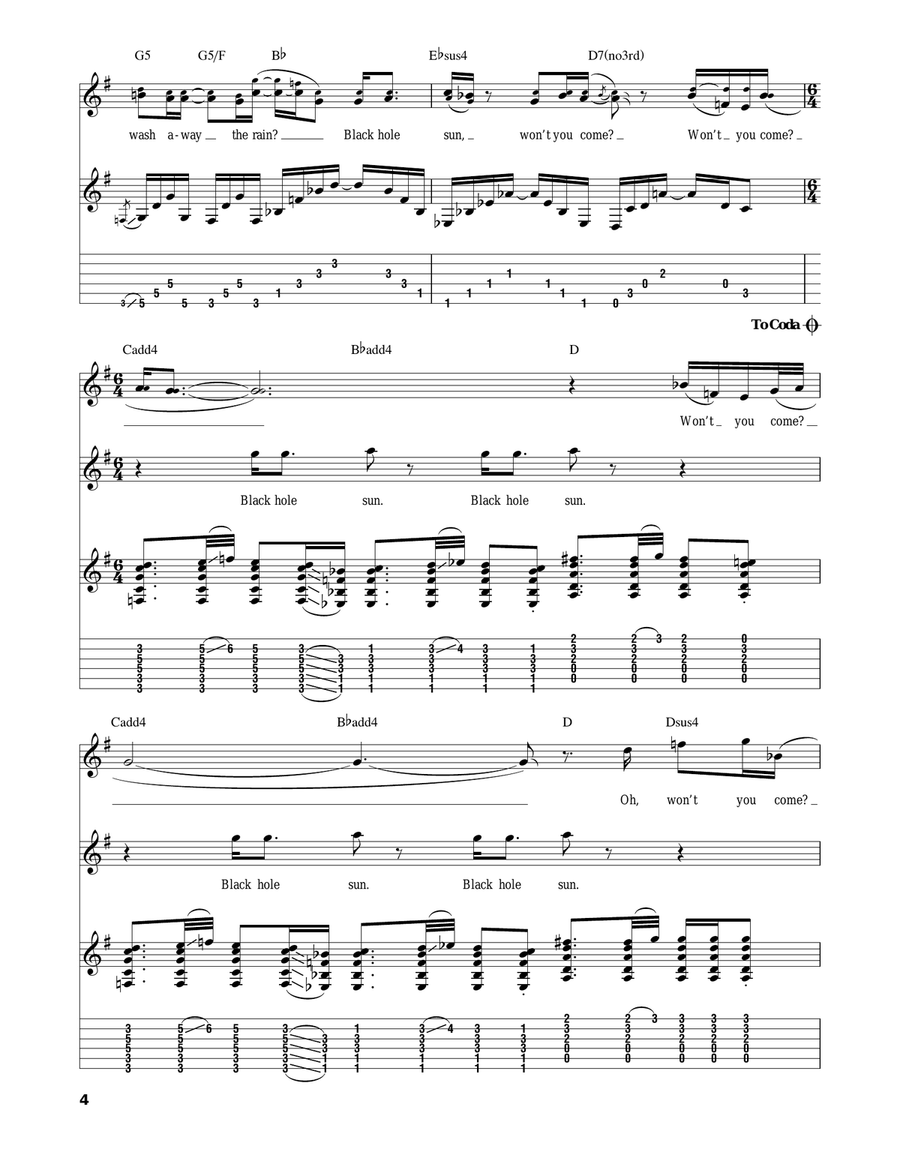 Black Hole Sun Acoustic Guitar scores gallery preview page 4