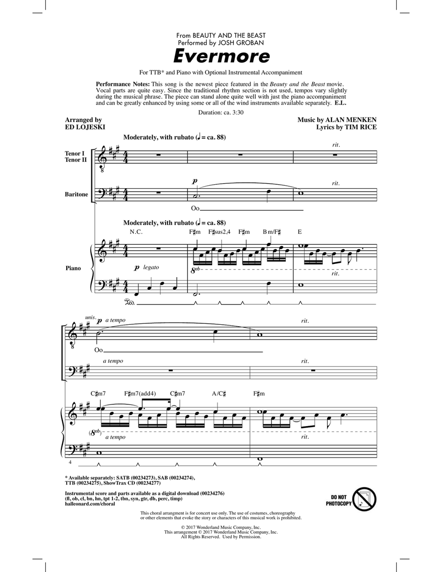 Evermore (from Beauty And The Beast) (arr. Ed Lojeski) TTBB scores gallery preview page 1