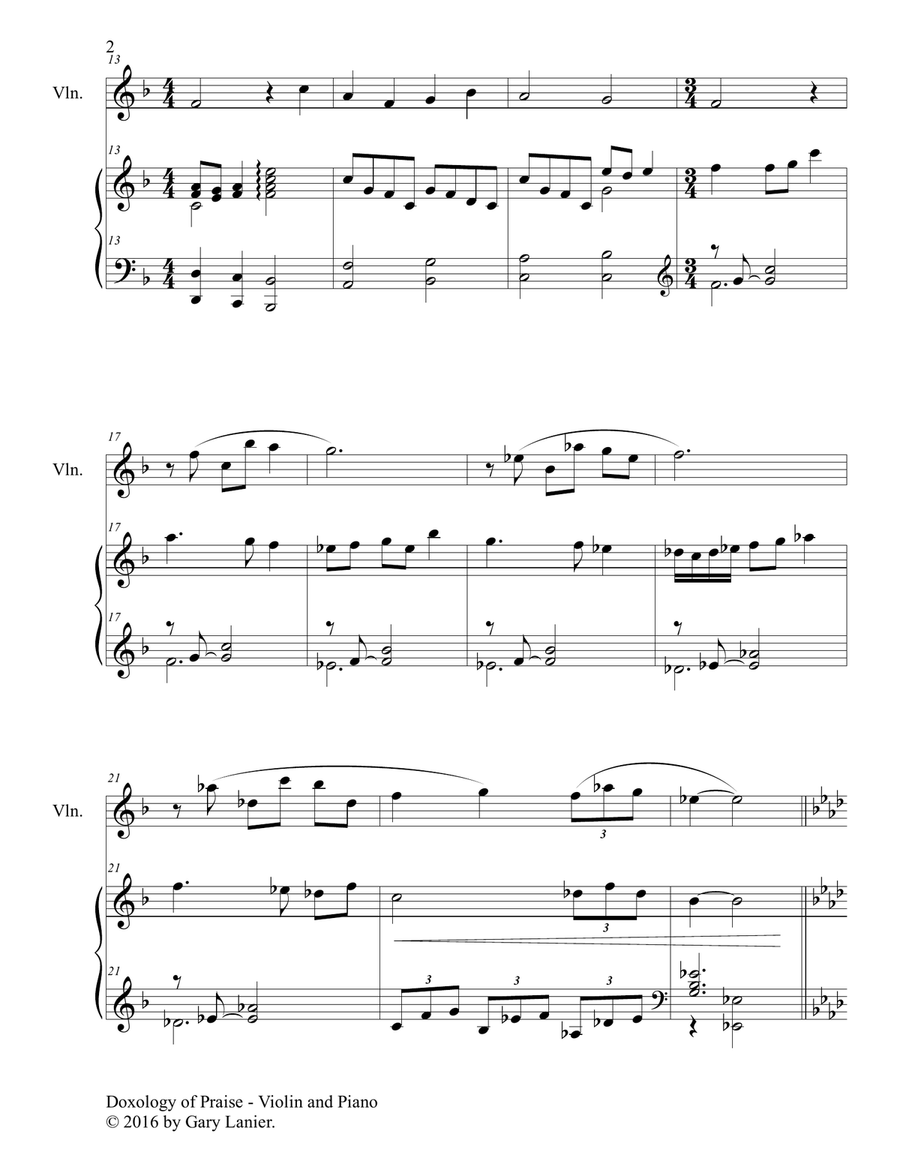 DOXOLOGY of PRAISE (Duet – Violin & Piano with Parts) Violin Solo scores gallery preview page 3