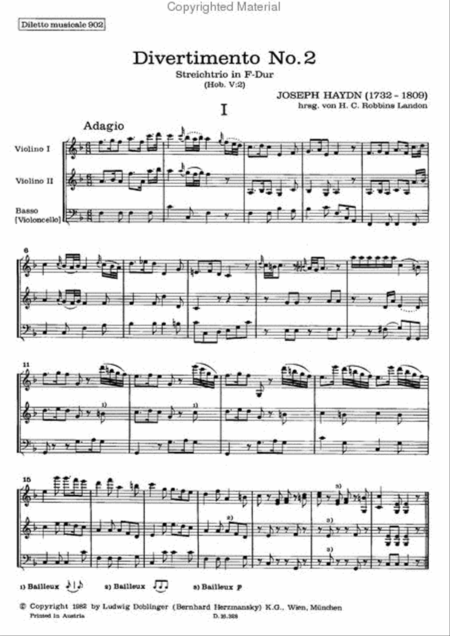 Streichtrio Nr. 2 F-Dur Hob. V:2 Violin scores gallery preview page 2
