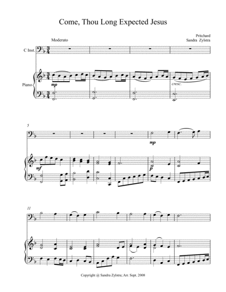 Come, Thou Long Expected Jesus (bass C instrument solo) image number null
