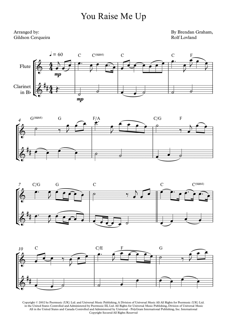 You Raise Me Up Woodwind Duet scores gallery preview page 1