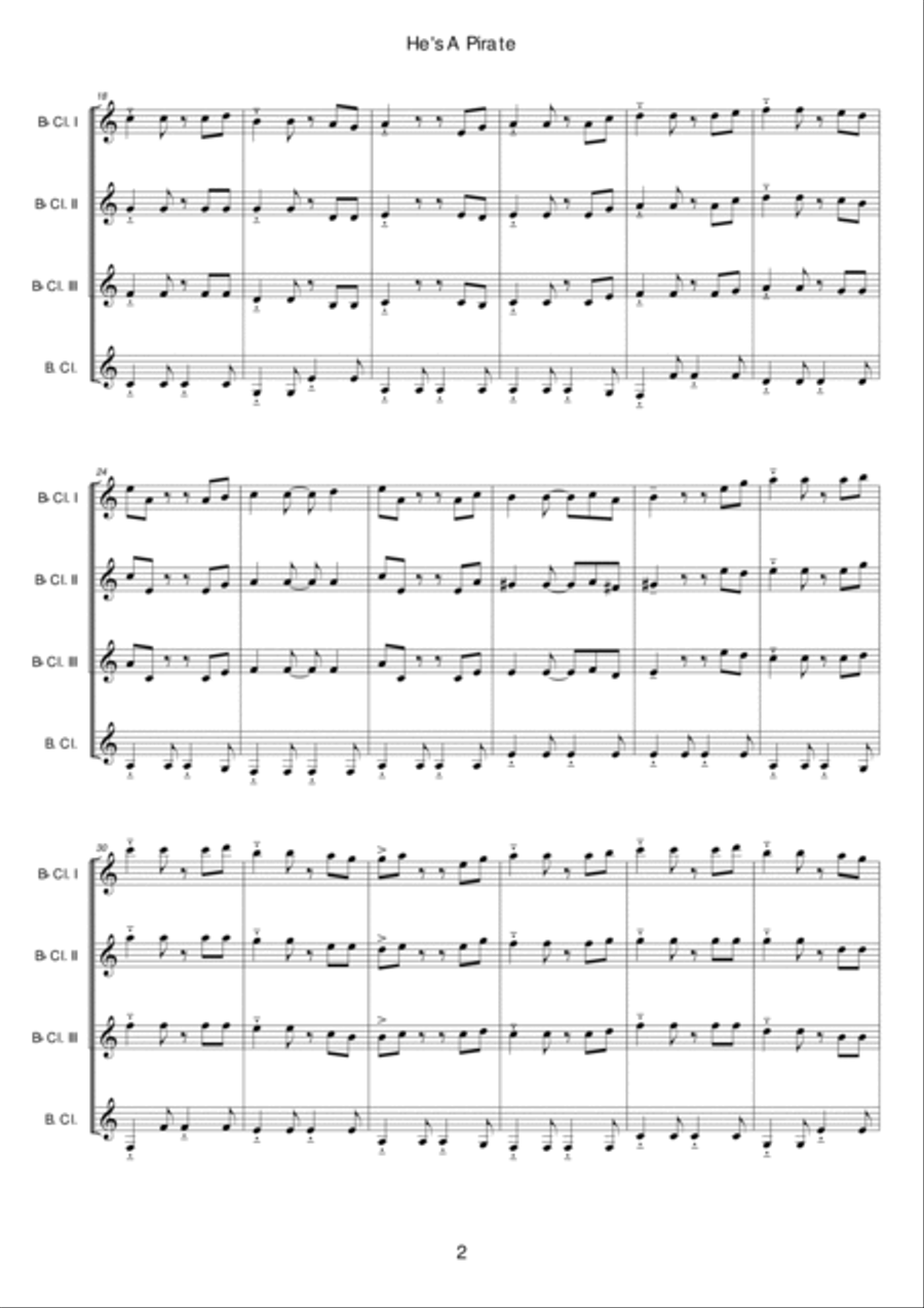 He's A Pirate Clarinet Quartet scores gallery preview page 2