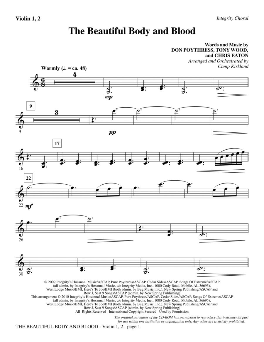 The Beautiful Body And Blood - Violin 1, 2 Choir scores gallery preview page 1