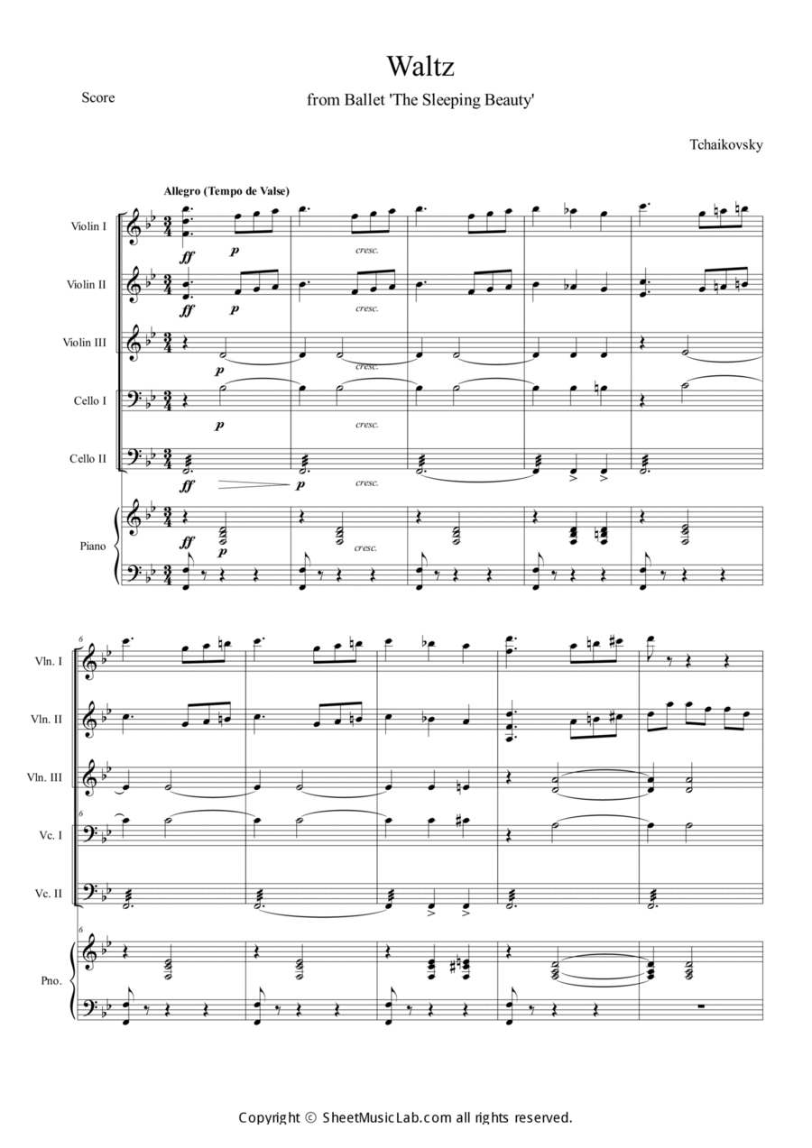 Waltz from Sleeping Beauty Piano Trio scores gallery preview page 1