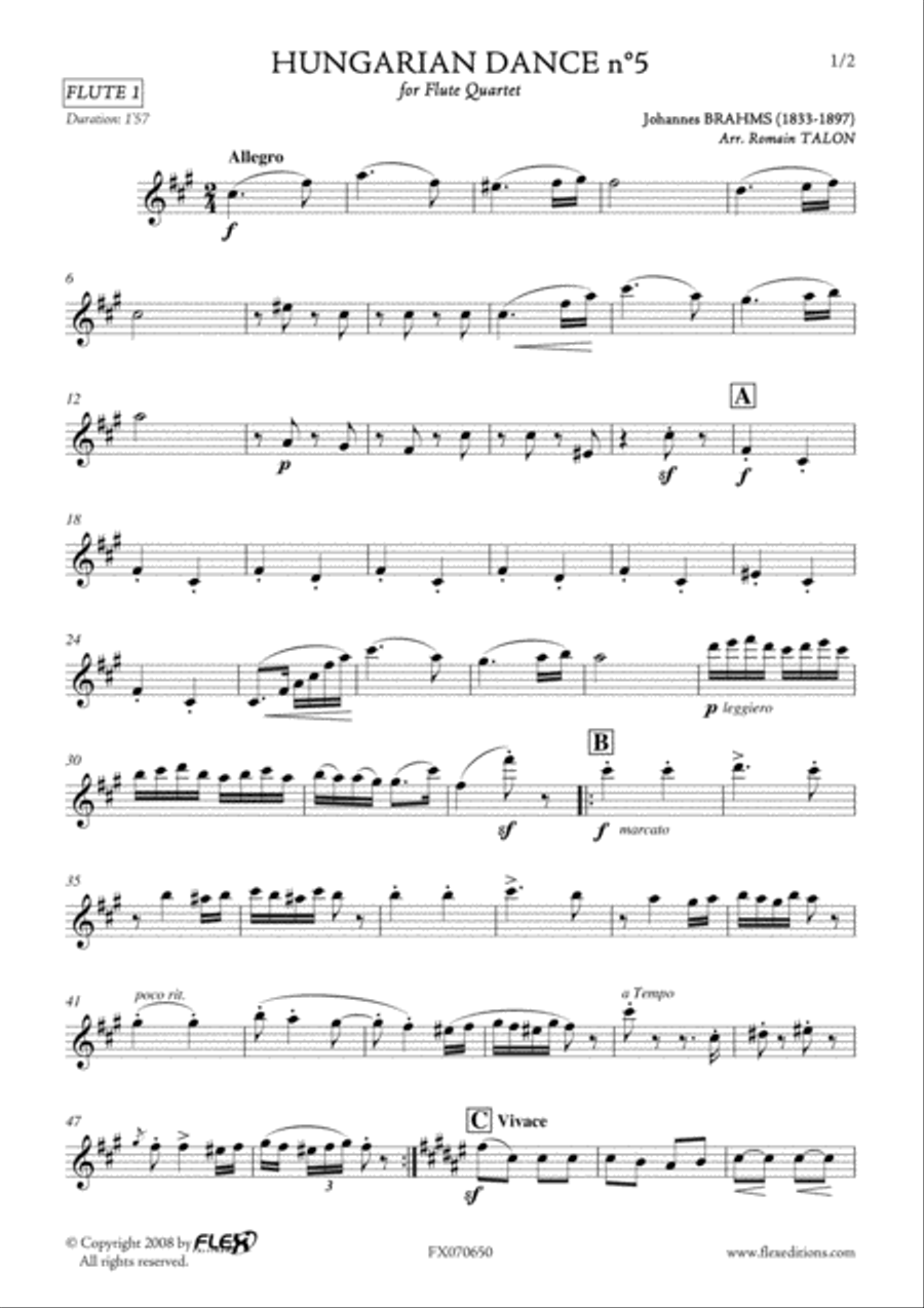 Hungarian Dance No. 5 Hungarian Dance No. 5 Flute Quartet scores gallery preview page 6