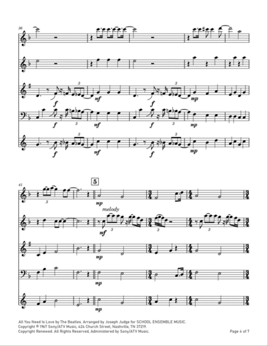 All You Need Is Love Woodwind Quartet scores gallery preview page 4