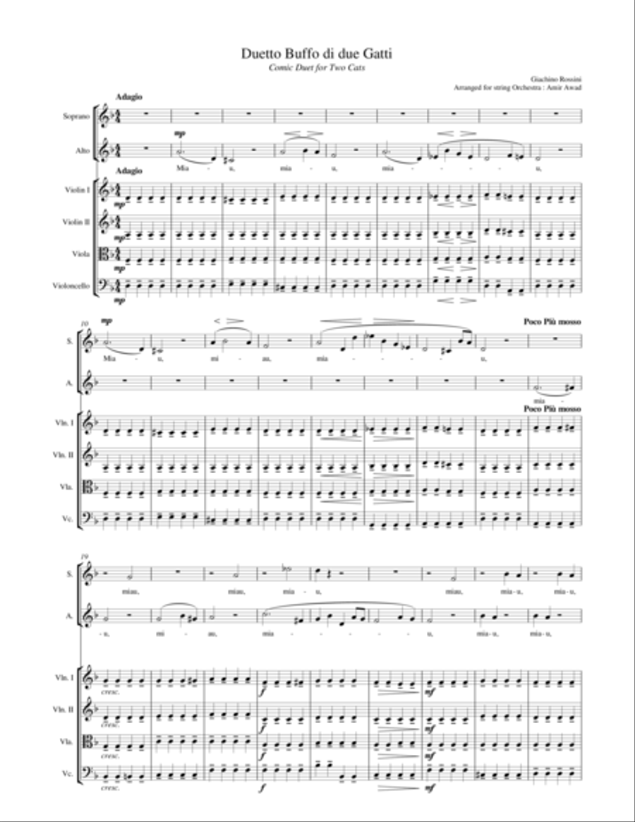 Rossini : Cat Duet for 2 Sopranos and String Orchestra String Orchestra scores gallery preview page 1