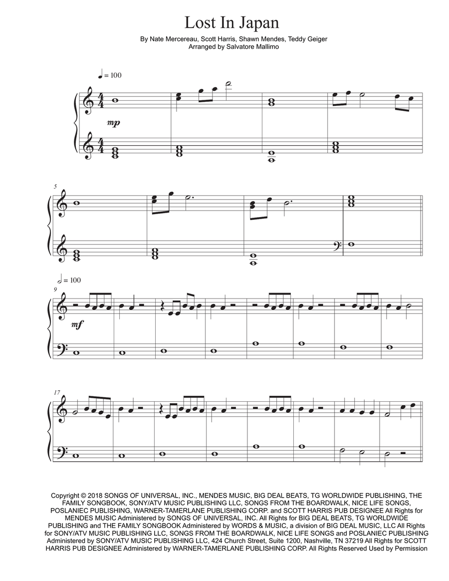 Lost In Japan Easy Piano scores gallery preview page 1