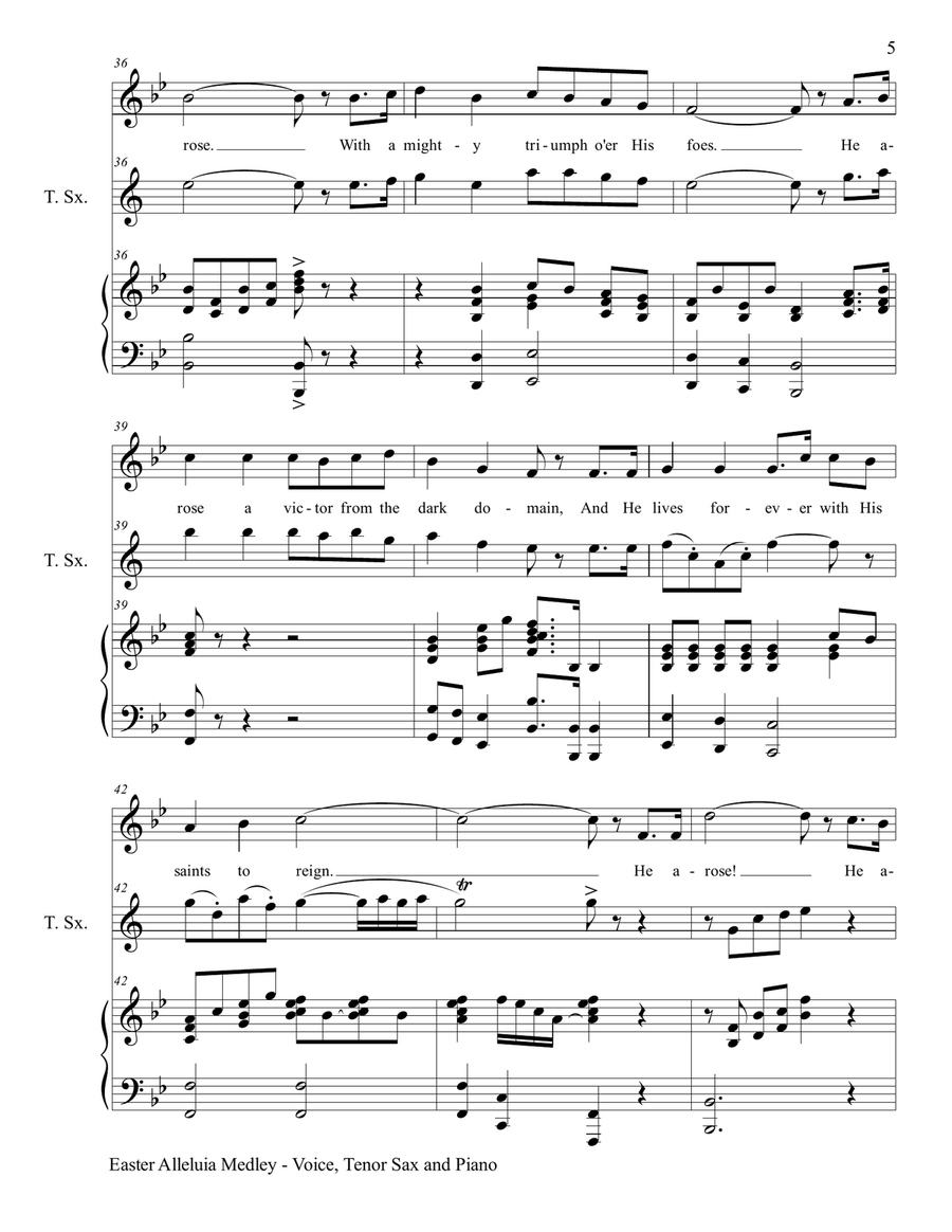 EASTER ALLELUIA MEDLEY (Voice, Tenor Sax and Piano. Score & Parts included) Small Ensemble scores gallery preview page 5
