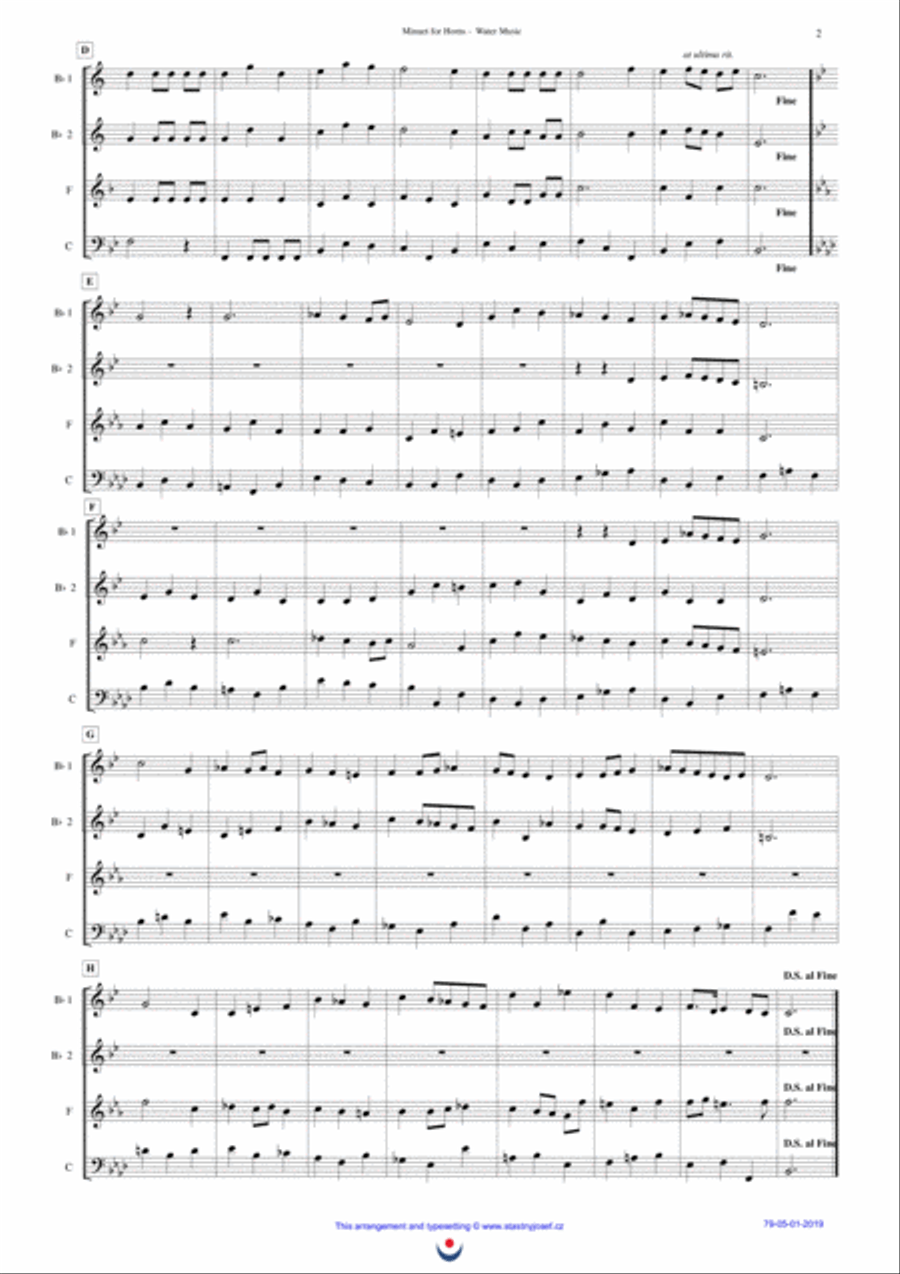 Menuet for Horns (Water Music) Brass Ensemble scores gallery preview page 2