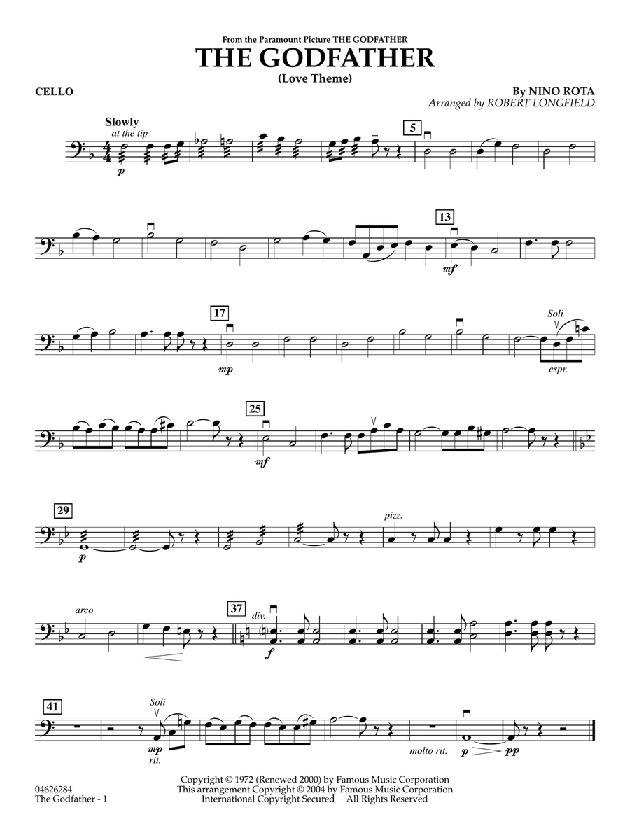 The Godfather (Love Theme) (arr. Robert Longfield) - Cello String Orchestra scores gallery preview page 1