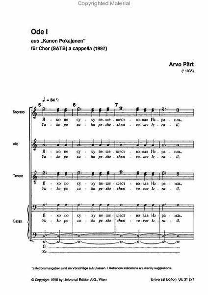 Ode 1 SATB - Choral Score