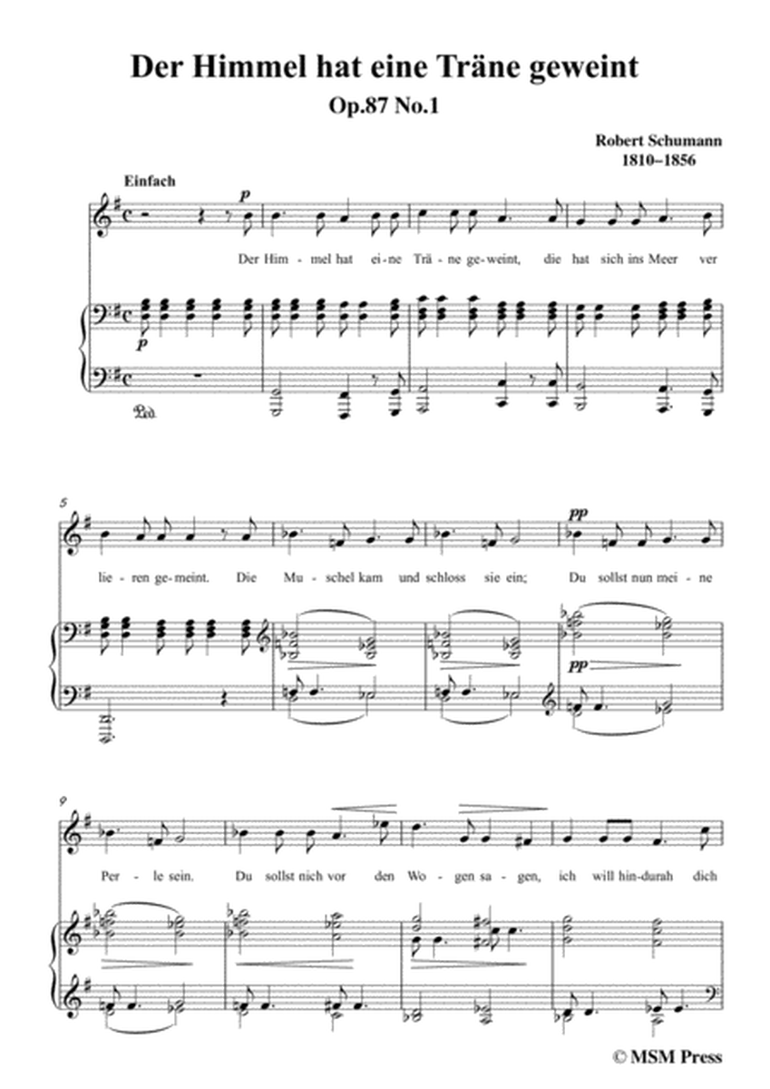 Schumann-Der Himmel hat eine träne geweint,in G Major,for Voice and Piano image number null
