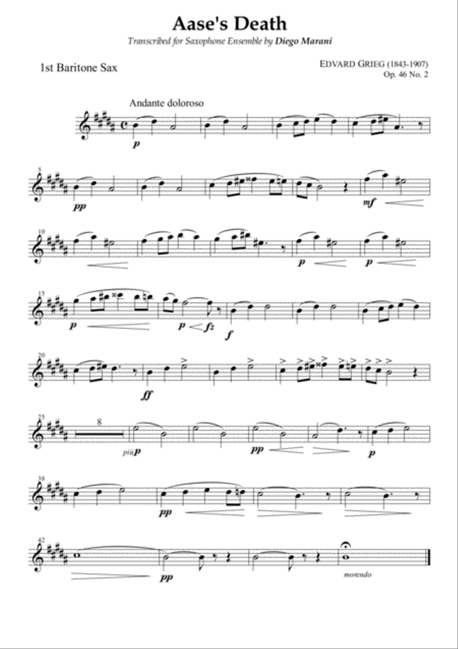 Peer Gynt Suite Op. 46 No. 1 for Saxophone Ensemble - Baritone Sax 1 Woodwind Ensemble scores gallery preview page 2