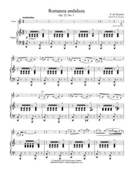 Romanza andaluza Op. 22 for violin and piano