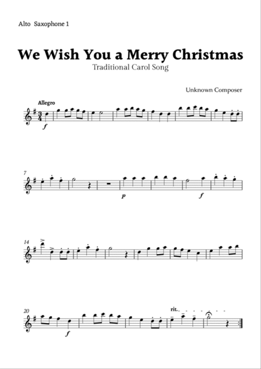 We Wish you a Merry Christmas for Alto Saxophone Trio with Chords Woodwind Trio scores gallery preview page 2