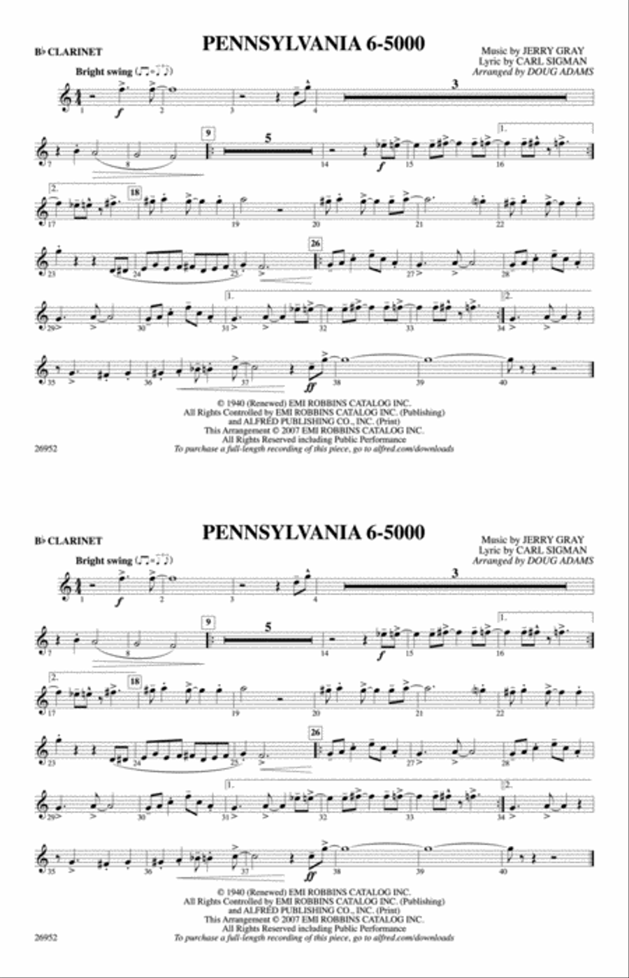 Pennsylvania 6-5000: 1st B-flat Clarinet Marching Band scores gallery preview page 1