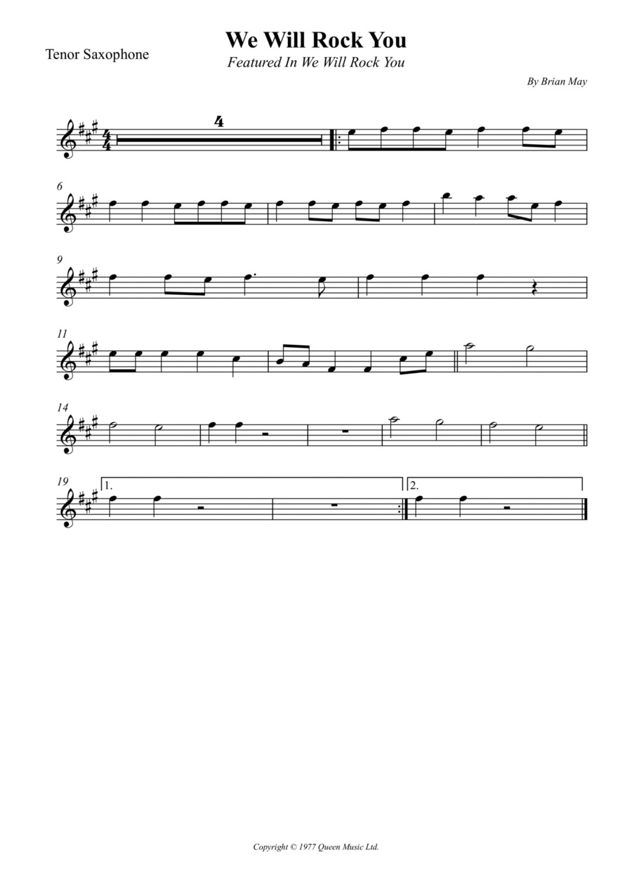 We Will Rock You Tenor Saxophone scores gallery preview page 1